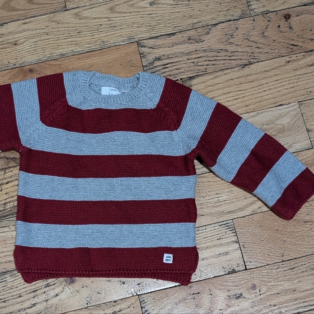 EUC Zara Knit Wear Sweater - Burgundy & Gray Infant Size 9-12 M *P16